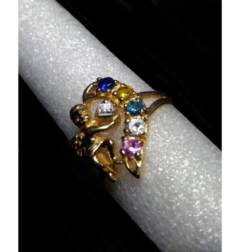 Vintage Solid 10k Yellow Gold Angel Genuine Gemstones Ring Sz 6